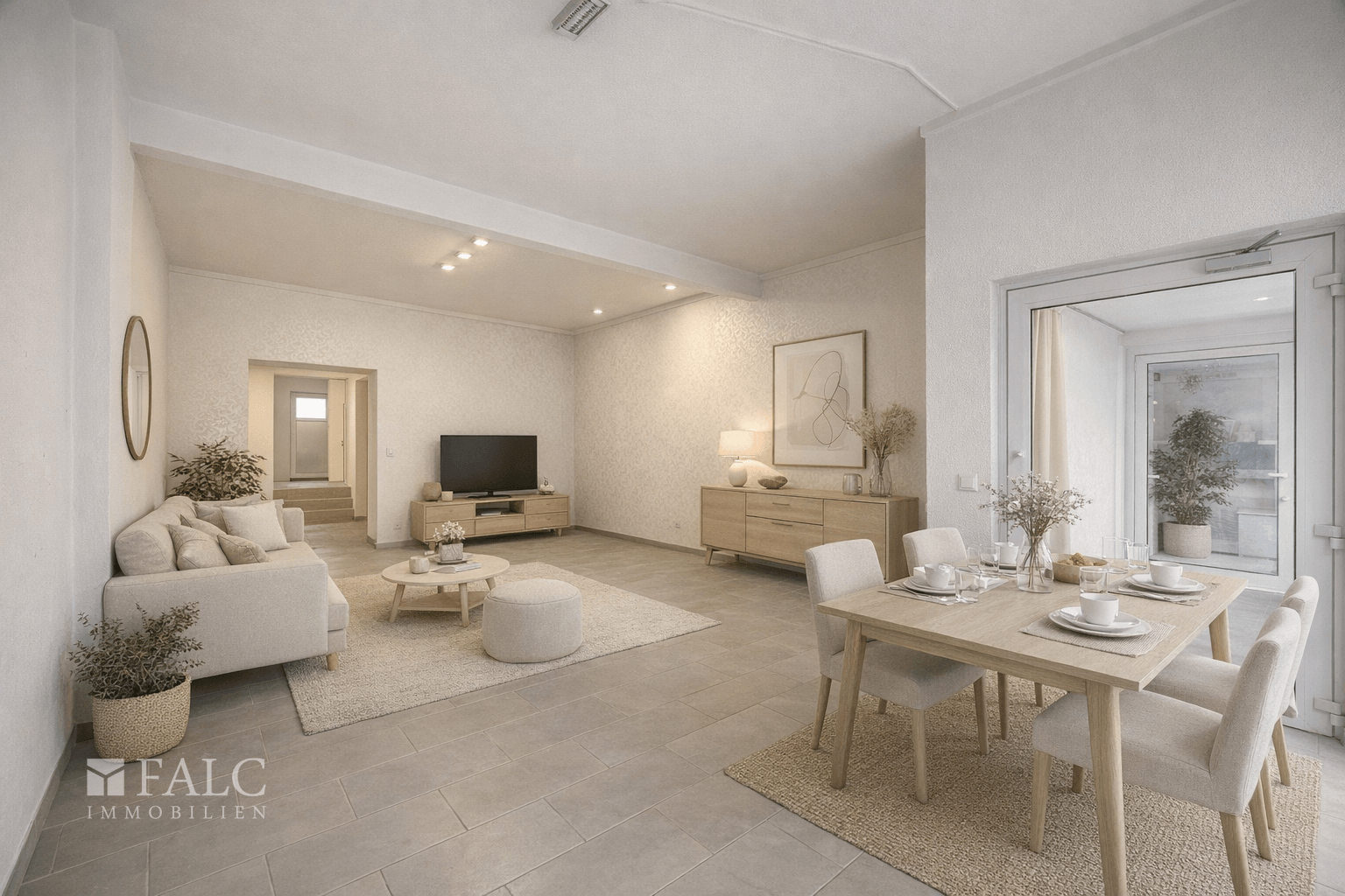 Ladenlokal links als Wohneinheit (virtuell eingerichtet)